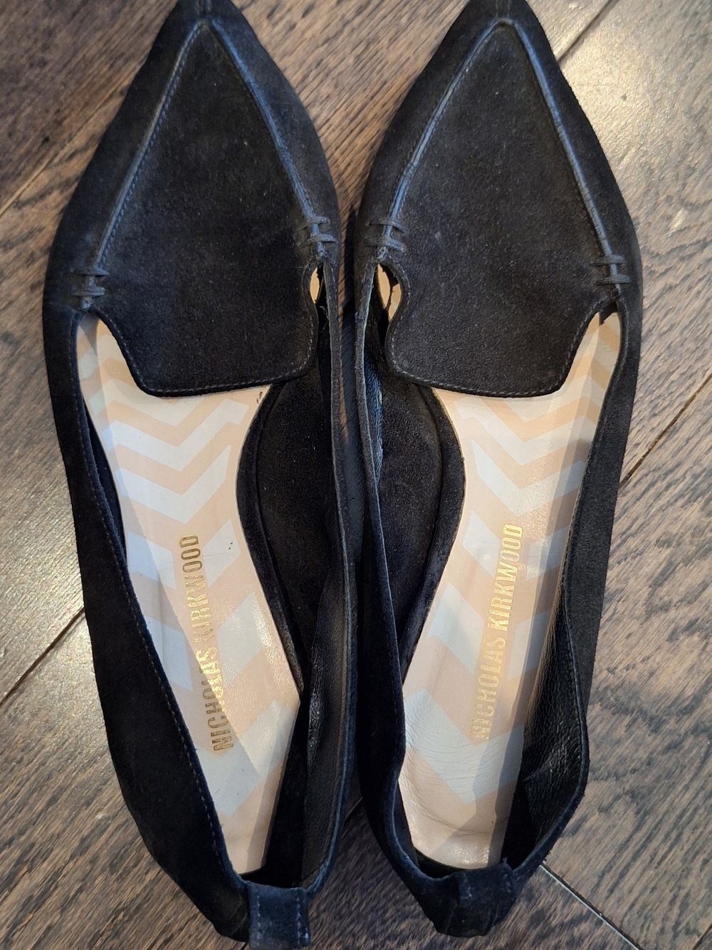 Nicholas Kirkwood Black Suede Pointed-Toe Flats